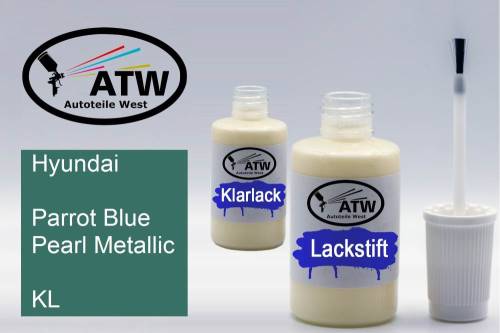 Hyundai, Parrot Blue Pearl Metallic, KL: 20ml Lackstift + 20ml Klarlack - Set, von ATW Autoteile West.